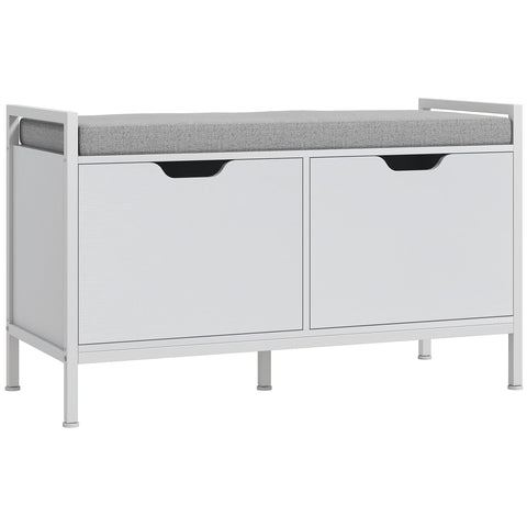 Rootz Shoe Furniture Bench - Shoe Storage Cabinet - Entrance Organizer - Padded Seat - 84L x 35T x 50H cm - White and Grey