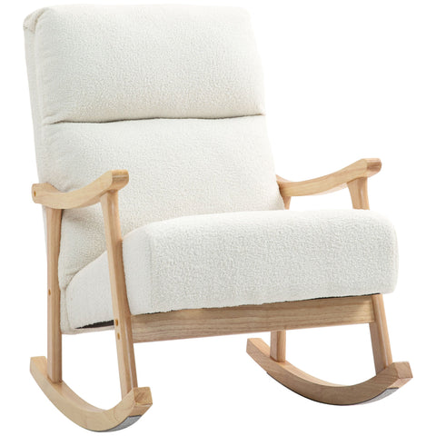 Rootz Rocking Chair - Velvet Chair - Ergonomic Chair - Max Comfort - 65W x 90D x 98H cm - White-Brown