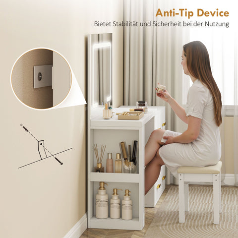 Rootz Dressing Table - Vanity Desk - Makeup Station - LED Mirror, Sockets, Storage - Organized Morning Routine - 118x78x135cm, White