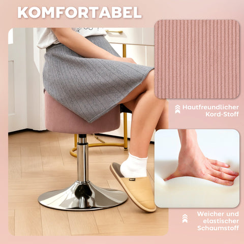 Rootz Pink Bar Stool - Padded Bar Chair - Height Adjustable Seat - 360° Rotatable Comfort - Ø38cm x 52-66cm Height