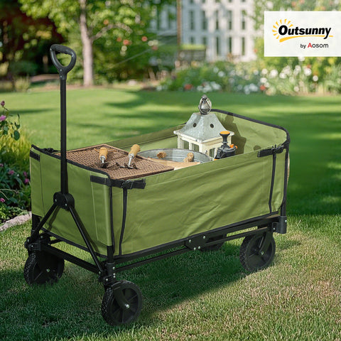 Rootz Foldable Garden Handcart - Transport Cart - Portable Wagon - 130L Capacity - 90cm x 50cm x 60cm - Black & Green