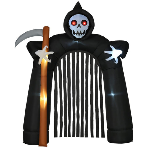 Rootz Grote Halloween Tuindecoratie - Grim Reaper Archway - Zelfopblaasbare LED-verlichting - Feestelijke sfeer - Gemakkelijk op te bergen - Stabiel in de wind - 230 cm x 65 cm x 285 cm - Polyester stof