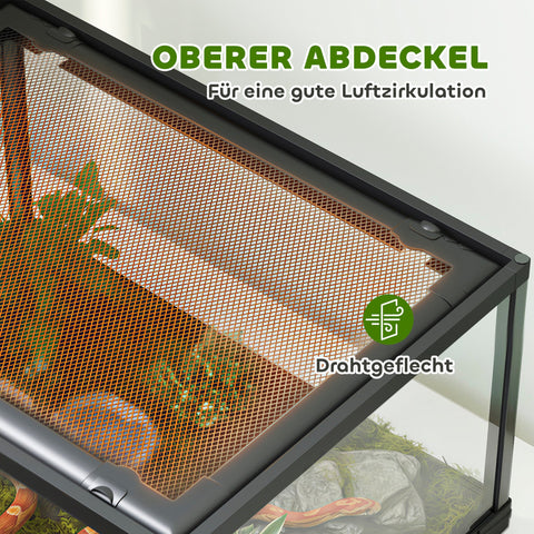 Rootz Reptile Terrarium 86L - Vivarium - Habitat Enclosure - Secure Locking, 360° View - Safe & Easy Access - 60 x 45 x 32 cm, Black
