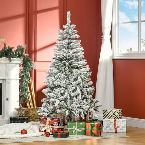 Rootz Artificial Christmas Tree - Frosty Xmas Tree - Snow Sprayed Pine - Easy Assembly - Flame Retardant - 85cm x 150cm - Green + White