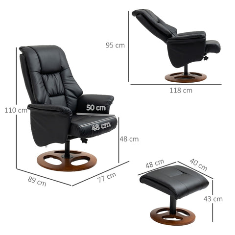 Rootz Relax Chair with Ottoman - Lounge Chair - Recliner Chair - Ultimate Comfort - Adjustable Backrest - Durable Faux Leather - 77cm x 89cm x 110cm