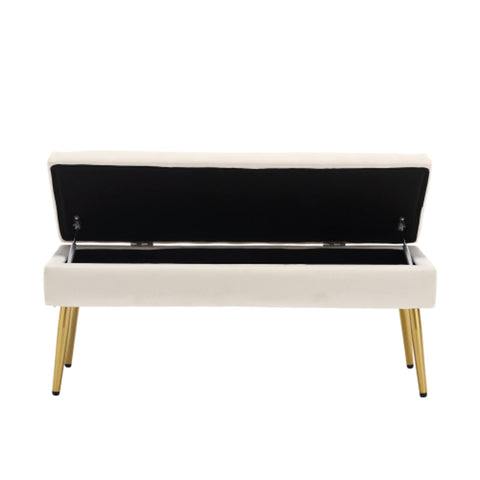 Rootz Beige Velvet Storage Bench - Ottoman - Seat with Storage - Comfort Padding - 111L x 35W x 44.5H cm
