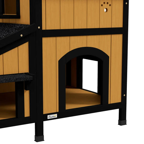 Rootz Cat House - Cat Cave - Flower Box - Waterproof - Fir Wood - Yellow - White - Black - 96cm X 65cm X 85.5cm