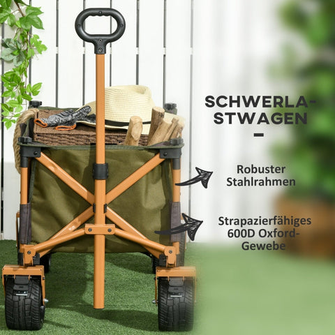 Rootz Folding Handcart with Table - Transport Trolley - Utility Wagon - High Load Capacity - Height Adjustable Handle - Foldable Design - 108cm x 55cm x 93cm - Steel Frame - Green