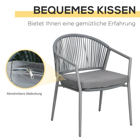 Rootz Garden Furniture Set - Patio Chairs - Outdoor Seating - Weatherproof - Comfortable Cushions - Elegant Design - 58cm x 62cm x 78cm (Chairs), Ø 48cm x 46cm (Table)
