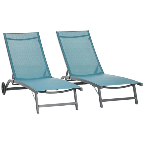 Rootz 2 Piece Sun Lounger Set - Recliner Chairs - Outdoor Beds - Adjustable Backrest - Aluminum Frame - 195cm x 66cm x 34cm