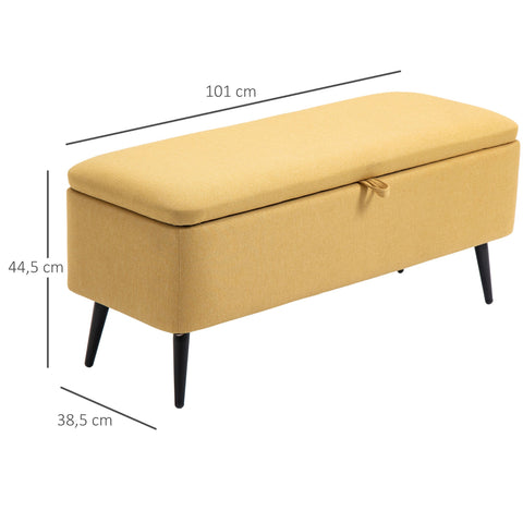 Rootz Bank Storage Bench - Fabric Storage Ottoman - Yellow Footstool - Offers Optimal Comfort - 101b x 38.5t x 44.5h cm