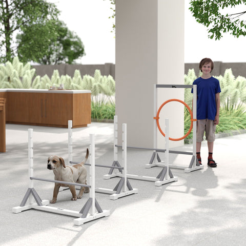 Rootz 4-Part Dog Agility Equipment Set - Training Kit - Exercise Gear - Height Adjustable - Fir Wood & Plastic - 72cm x 40cm x 69cm
