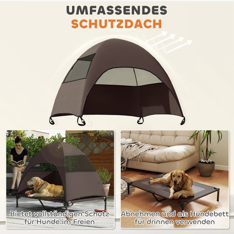 Rootz Elevated Outdoor Dog Bed - Pet Shelter - Raised Canopy - Sun Protection - 106 x 76 x 99 cm - Brown