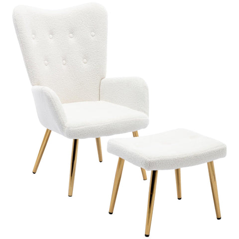 Rootz Elegant Wingback Chair - Armchair - Lounge Chair - Ultimate Comfort - 63cm x 47cm x 98cm - White