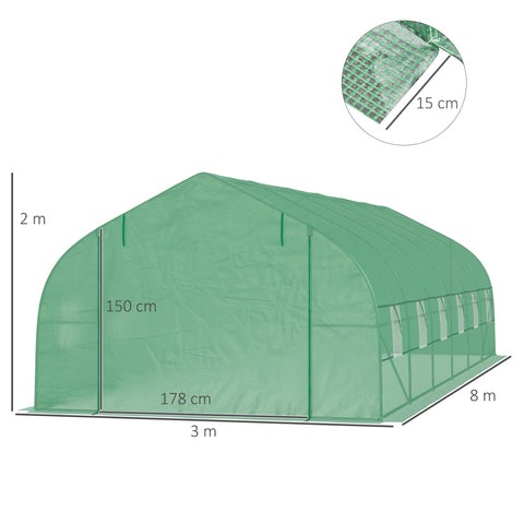 Rootz Large Garden Greenhouse Tunnel - Plant Shelter - Weather-Proof Grow Tents - Year-Round Use - 800cm x 300cm x 200cm