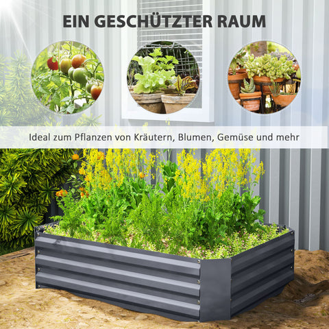 Rootz Galvanized Steel Raised Bed - Planting Box - Flower Box - Rust Protection - 120 x 90 x 30 cm Grey