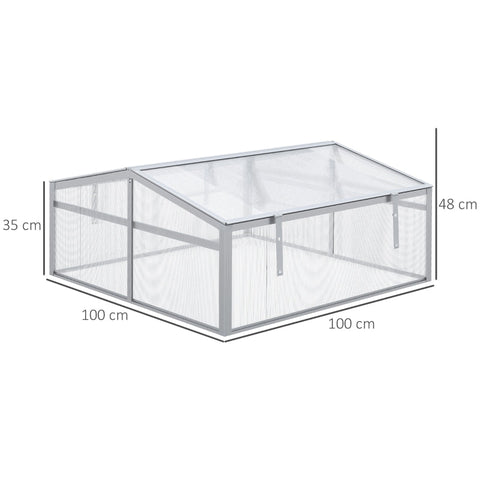 Rootz All-Season Greenhouse - Cold Frame - Gardening Shelter - Maximum Light Transmission - Optimal Ventilation - Durable Aluminum Frame - 100cm x 100cm x 48cm