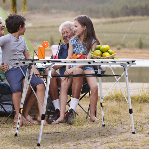 Rootz Picnic Folding Table - Height-Adjustable Camping Table - Portable Table - Aluminum - 120 x 70 x 58-73 cm - Includes Carrying Bag