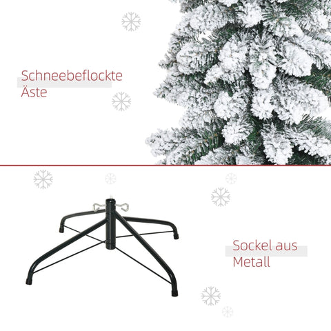 Rootz 210cm Artificial Christmas Tree - Snow-Covered Branches - Festive Decor - Narrow Design - Fireproof - Metal Stand - Green+White - 54cm x 54cm x 210cm
