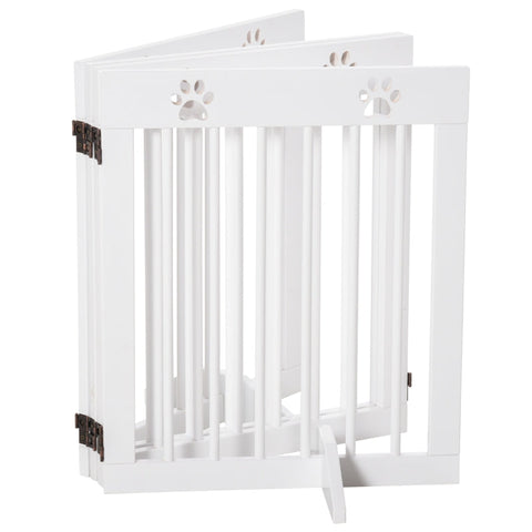 Rootz Pet Gate Barrier - Wooden Dog Guard - Folding Safety Gate - Sturdy Pinewood - Cute Paw Pattern - 204cm x 30cm x 61cm
