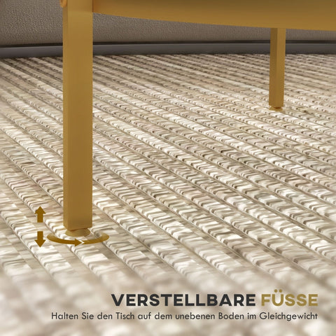 Rootz Side Table - Modern Bedside Table - Nightstand - Tempered Glass - Powder-Coated Steel - 60cm x 43cm - 2-Tier Shelf - Gold