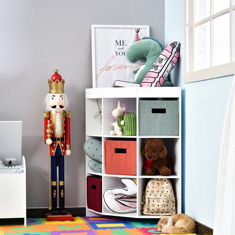 Rootz Corner Shelf Storage - Space-Saving Standregal - Cabinet with Drawers - MDF White - Anti-Tilt Stability - 57cm x 57cm x 95cm