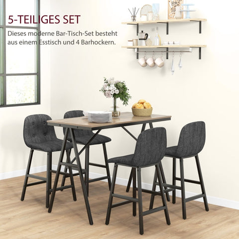 Rootz 5-Piece Bar Table Set - Dining Set - Pub Table and Chairs - Industrial Design - Space-saving - Dark Gray - 120cm x 60cm x 91cm
