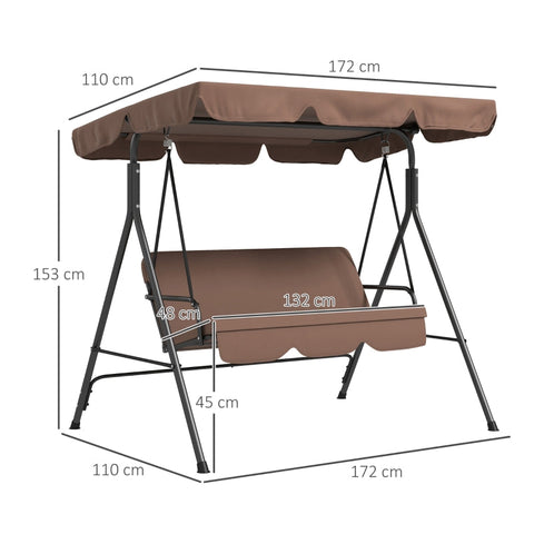 Rootz Hollywood Swing Garden Swing - 3 Seater - Weatherproof Swing - Adjustable Roof - 172cm x 110cm x 153cm - Brown