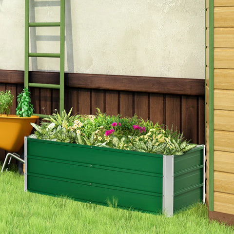Rootz Metal Raised Bed - 2 Separate Planting Areas - Open Ground - Cold Frame - Easy Assembly - Green - 125 x 47 x 40cm