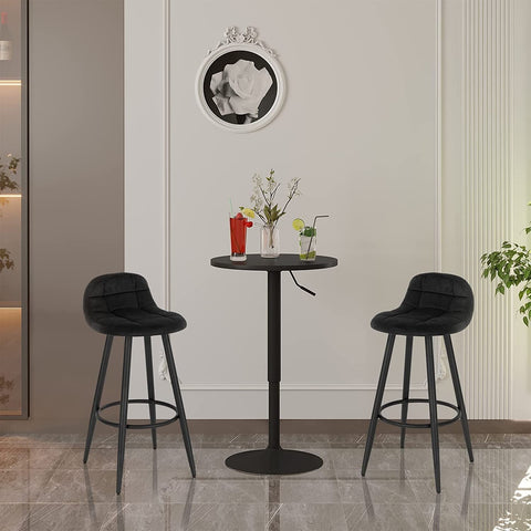 Rootz Bar Stool Set - Kitchen Island Stool - Work Stool - Padded Velvet - Metal Frame - 84cm x 70cm x 39cm