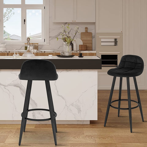 Rootz Bar Stool Set - Kitchen Island Stool - Work Stool - Padded Velvet - Metal Frame - 84cm x 70cm x 39cm