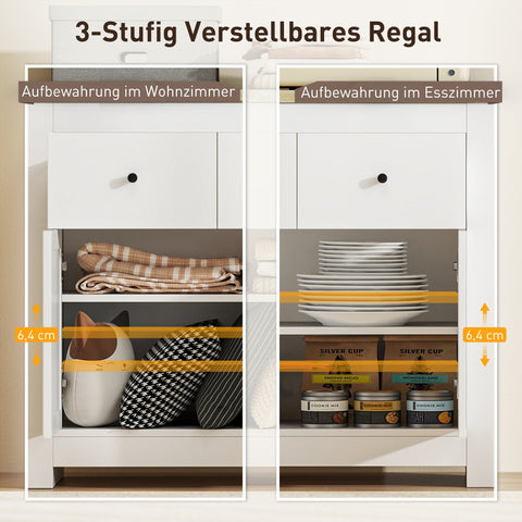 Rootz White Chest of Drawers - Sideboard - Storage Cabinet - Soft-Close Doors - 80cm x 35cm x 67cm