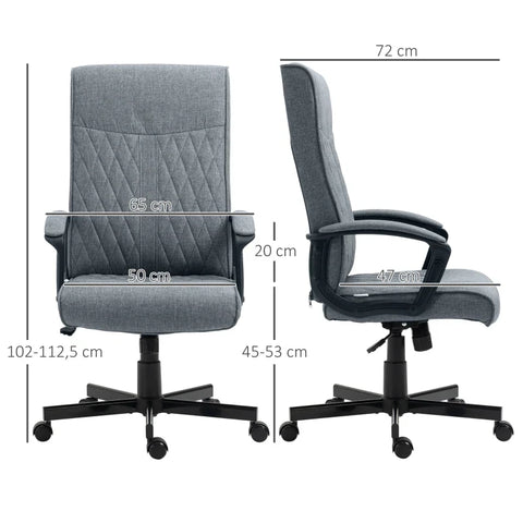 Rootz Bureaustoel - Computerstoel - In Hoogte Verstelbaar - Kantelbare Ergonomische Bureaustoel - Imitatielinnen - Grijs - 72cm x 65cm x 112,5cm