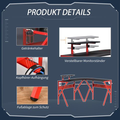 Rootz Gaming Desk - Computer Table - Height-Adjustable Shelf - Headphone Hook - Ergonomic Design - 125x125x75cm