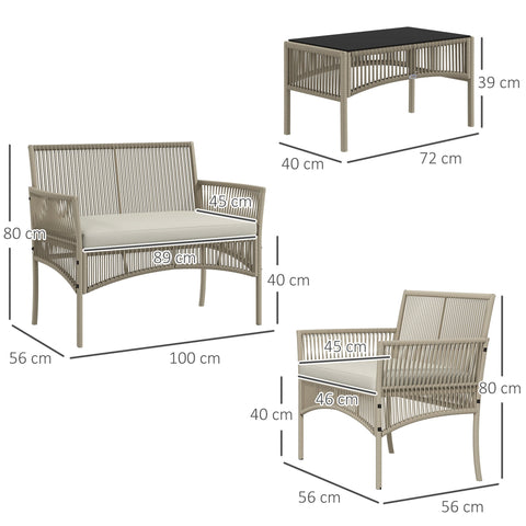 Rootz 4 Piece Garden Furniture Set - Outdoor Sofa - Patio Armchairs - Weather-Resistant - 100cm x 56cm x 80cm Sofa