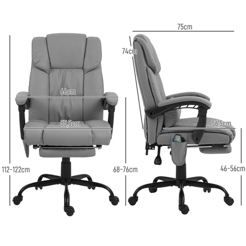 Rootz Ergonomic Massage Chair - Reclining Office Chair - Heated Lounge Chair - Wired Remote - 66cm x 75cm x 112-122cm