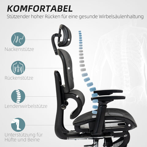 Rootz Ergonomic Office Chair - Desk Chair - Adjustable Rollable Chair - Superior Comfort - 66x64x114-122cm, Black