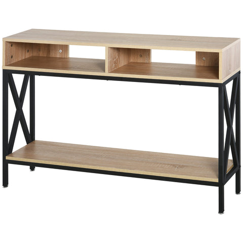 Rootz Industrial Console Table - Entryway Table - Hallway Table - Durable with Lower Shelf - 120cm x 23.5cm x 75cm Brown