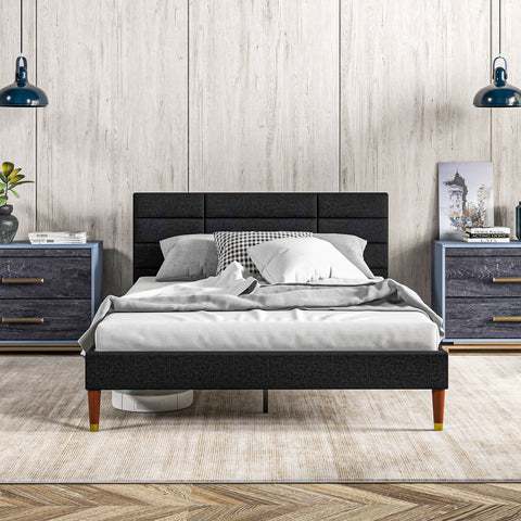 Rootz Double Bed Frame - Slatted Bed - Padded Headboard - Supports Up to 250kg - 141cm x 207cm x 88cm - Ideal for Restful Sleep