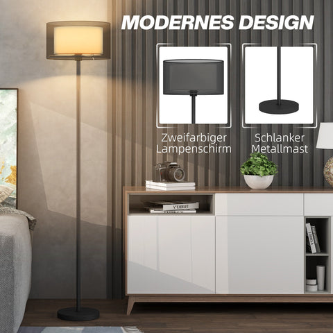 Rootz Floor Lamp - Two-Tone Lampshade - Elegant Lighting - Foot Switch Convenience - Black - 152.5H cm x Ø33 cm x 18H cm
