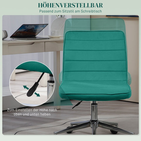 Rootz Office Chair - Computer Chair - Desk Chair - Height Adjustable - Soft Padding - Easy Mobility - 51cm x 64cm x 78-88cm - Velvet Look - Green