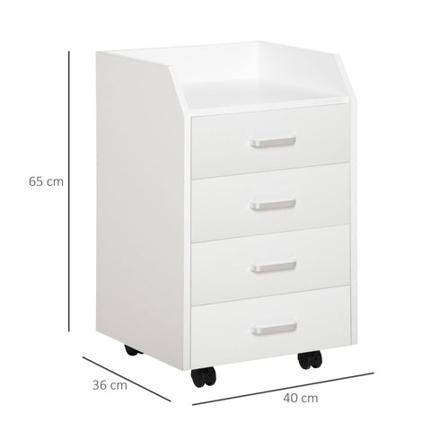 Rootz Rolling Office Container - Desk Storage - Mobile Cabinet - 4 Drawers - 40L x 36W x 65H cm - Modern Design - Easy Mobility
