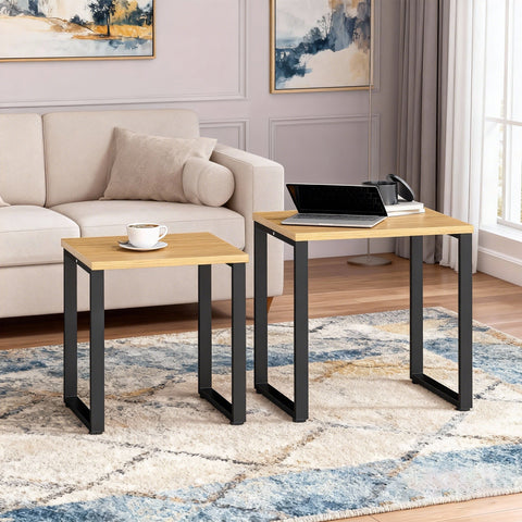 Rootz Coffee Table Set of 2 – Living Room Tables – Nesting Tables – Metal Frame – Space-Saving Design – 60x50x60cm & 50x50x54cm