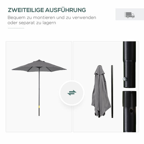 Rootz Parasol Ø196cm - Sunshade - Balcony Screen - Portable Shade - Aluminum Frame - Ø1.96m x 2.04hm  Grey