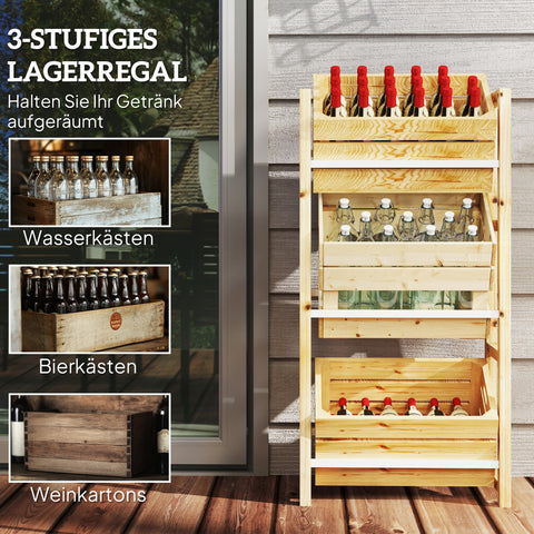 Rootz Beverage Crate Shelf - Wooden Storage Stand - 3-Tier Box Organizer - Natural Spruce Wood - 56 x 32 x 112 cm - Ideal for Parties & BBQs