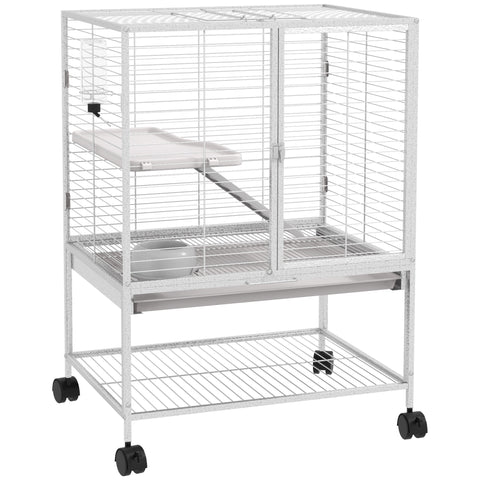Rootz Cage for Small Animals - Mobile Habitat - Ferret Enclosure - 2 Tiers & Wheels - 61.5cm x 44.5cm x 86cm Grey