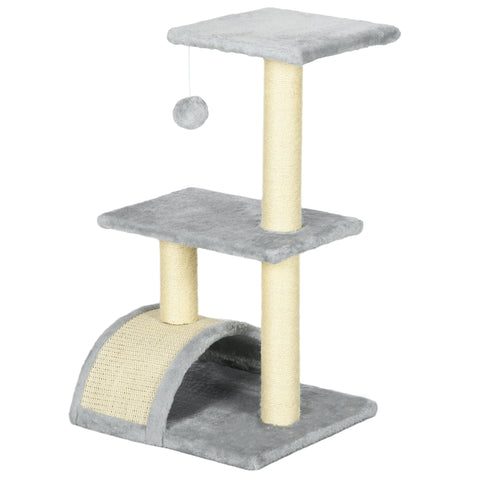 Rootz 72cm Cat Tower - Scratch Tree - Climbing Post - Protects Furniture - 40L x 35W x 72H cm - Grey