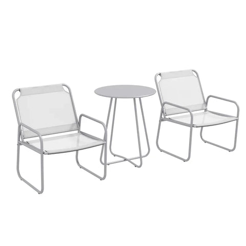 Rootz Garden Furniture Set - 3-piece - 2 Chairs - Breathable Fabric Cover - 1 Round Table Ø60 Cm - Steel - Plastic - Light Gray - 52w X 47.5d Cm