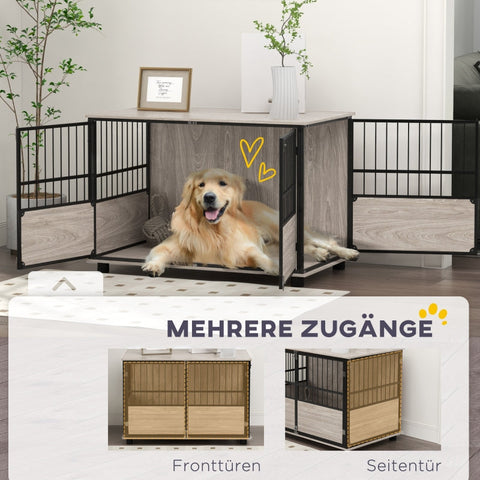 Rootz Bello Dog Crate - Wooden Dog Kennel - Pet Crate - Walnut Wood - 100cm x 60cm x 68cm
