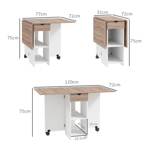 Rootz Foldable Dining Table - Pull-Out Table - Expanding Table - Seats 2-4, Space-Saving - 120cm x 72cm x 75cm Brown